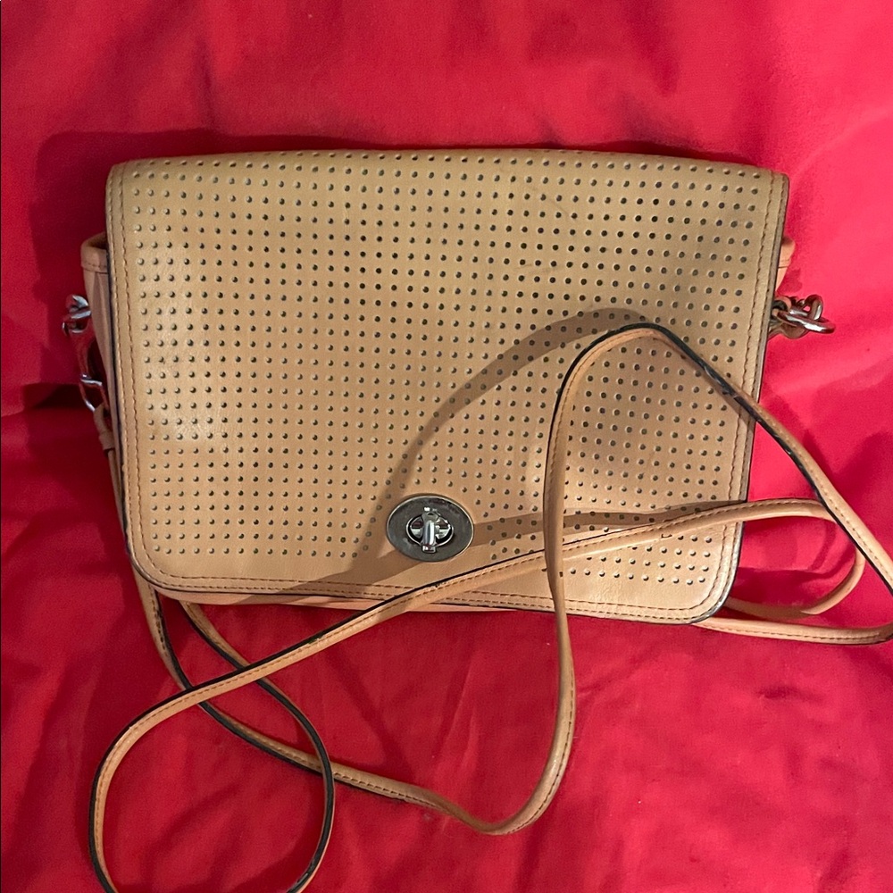 Tan Perforated Crossbody Bag
